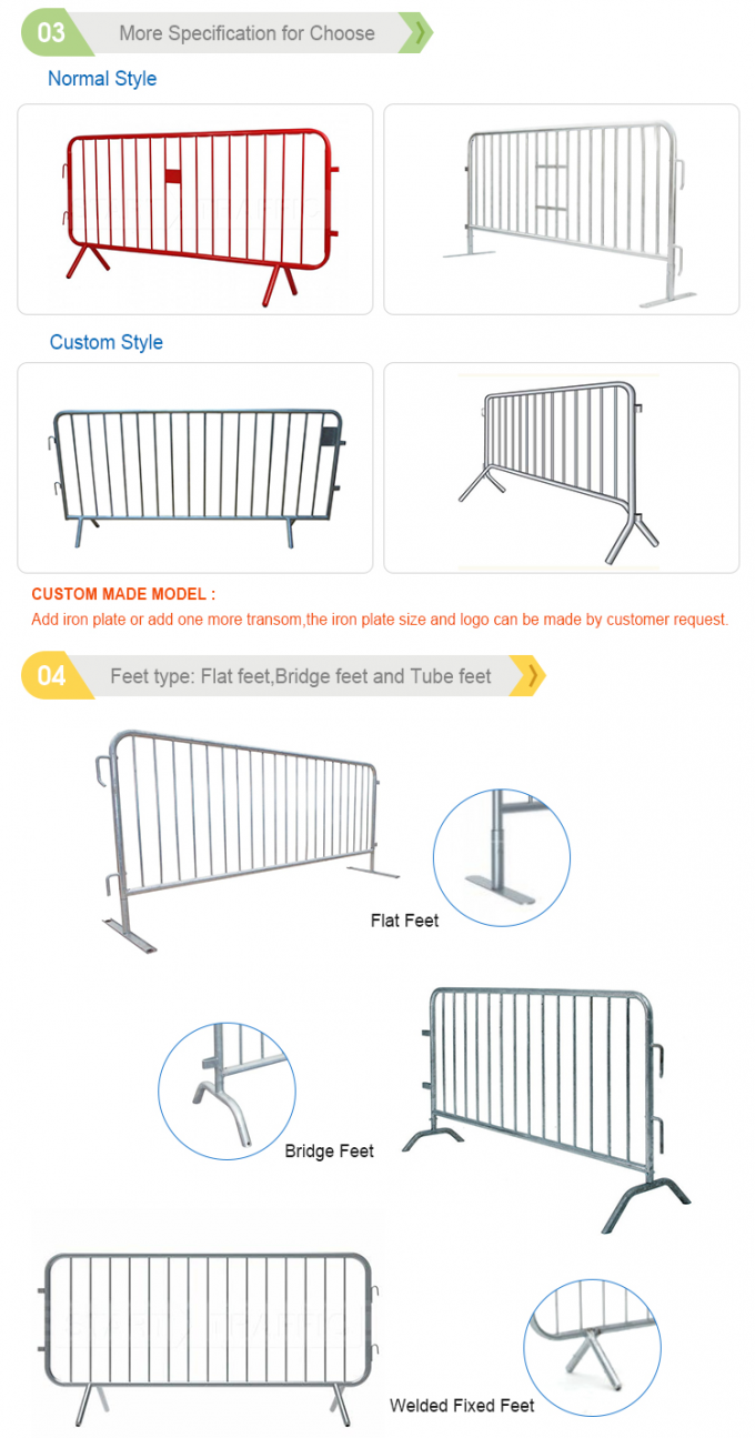 Op maat gemaakte 1.1*2.2m tijdelijke omheining Makkelijk te monteren Draagbare metaal-staalbarricade / wegverkeer 2