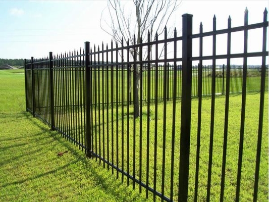 Poederbedekte stalen muurheining gegalvaniseerd PVC bedekte zwarte ijzeren hekken voor villa tuin decoratieve laag buisvormige stalen hekken
